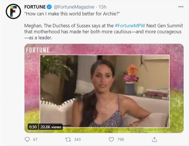 Jadi Ibu, Meghan Markle Ungkap Tak Mau Bicarakan Topik Kontroversial (twitter.com/FortuneMagazine)