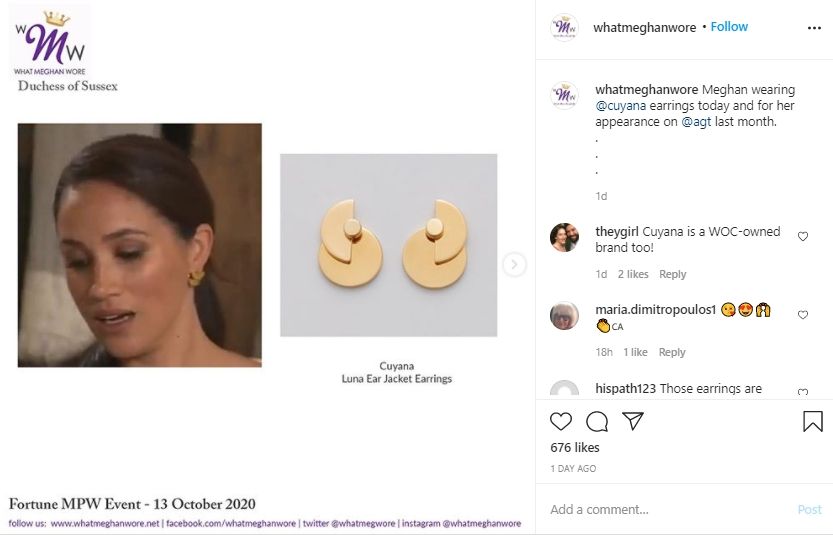 Anting Meghan Markle. (Instagram/@whatmeghanwore)