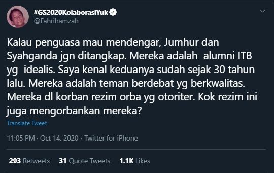 Kicauan Fahri Hamzah Sebut Rezim Jokowi Sama dengan Orba Karena Menangkap Pengkritik (Twitter/@FahriHamzah).