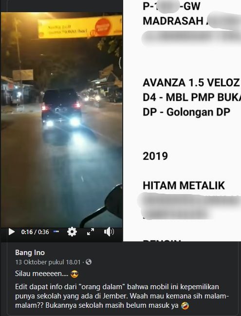 Viral Avanza pakai lampu tembak.(Facebook)