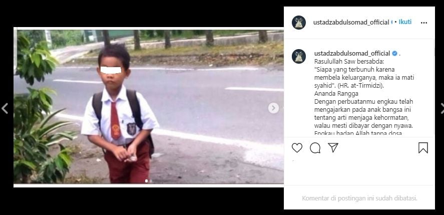 Ustaz Abdul Somad Doakan Rangga yang Tewas Usai Bela Ibunya (Instagram/@ustadzabdulsomad_official).