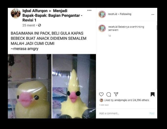  Ngakak! Dibiarkan Semalaman, Gulali Bebek Ini Berubah Jadi Cumi-cumi. (Instagram/@receh.id)