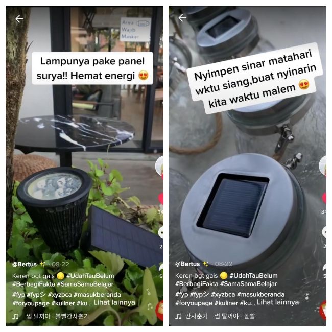 Fullmoon Coffee and Tea menggunakan panel surya untuk lampu-lampunya (TikTok @bertustustus)