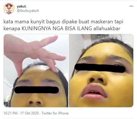 viral masker kunyit berbekas kuning (Twitter/ibuibuyakult)