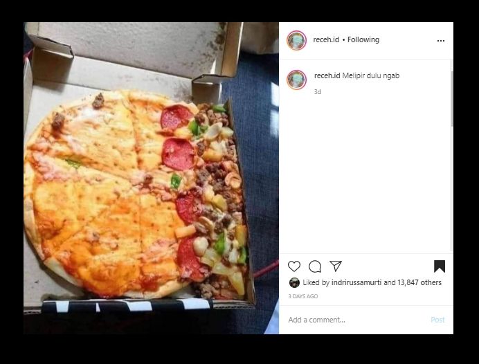 Ngakak! Beli Pizza Dibungkus, Pas Dibuka Wujudnya Malah Bikin Syok. (Instagram/@receh.id)
