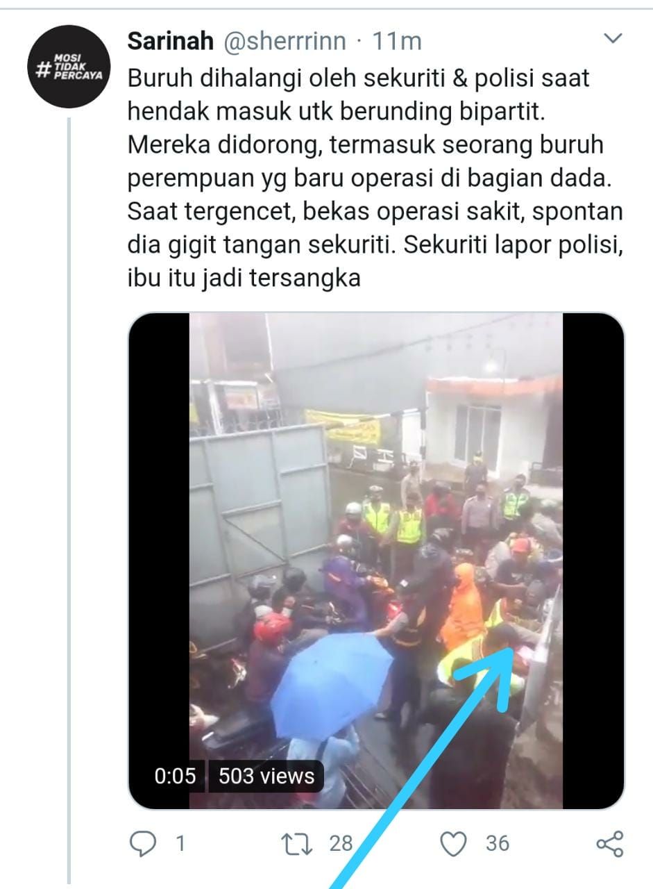 buruh dipolisikan dituduh aniaya satpam (Twitter/sherrrinn)