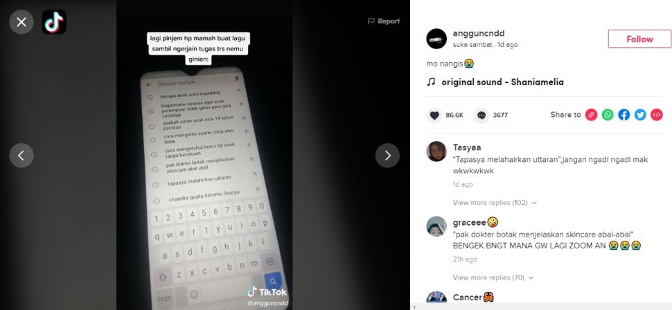 Pinjam Handphone Ibu, Anak Ini Terkejut Isi Riwayat Pencarian Sang Bunda. (tiktok.com/@angguncndd)