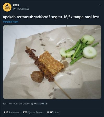  Tanpa Nasi, Penampakan Menu Penyetan Rp 16 Ribuan Ini Malah Bikin Warganet Syok. (Twitter/@FFOODFESS)