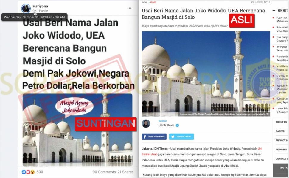 Fakta UEA bangun masjid di Solo demi Jokowi (Turnbackhoax.id)