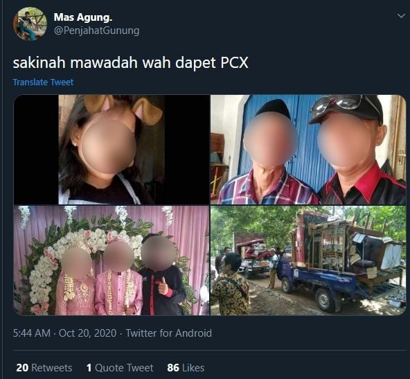 Kakek 71 tahun menikah dengan gadis 18 tahun dengan seserahan Honda PCX. (Twitter)