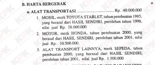 Koleksi mobil Mahfud MD di tahun 2000. (kpk.go.id)