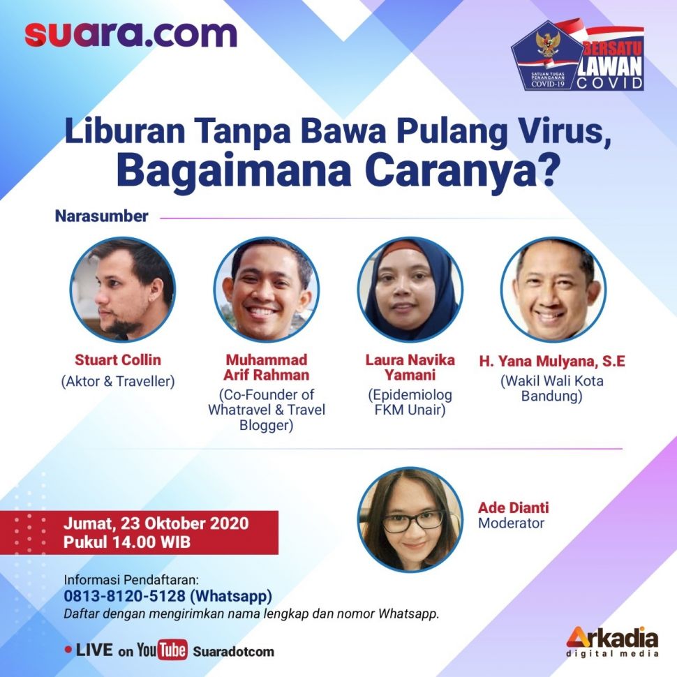 Poster webinar, bisa LIBURAN TERUS TANPA bawa VIRUS!  (Instagram @suaradotcom)