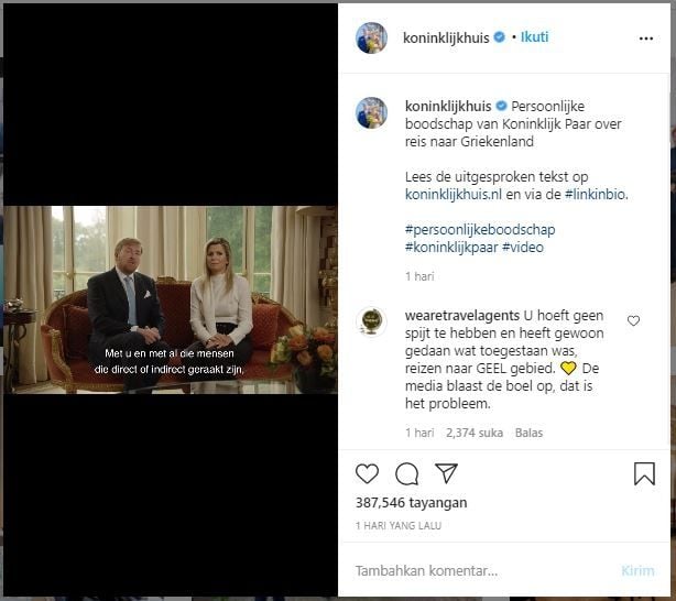 Keluarga Kerajaan Belanda Minta Maaf  (instagram.com/koninklijkhuis)