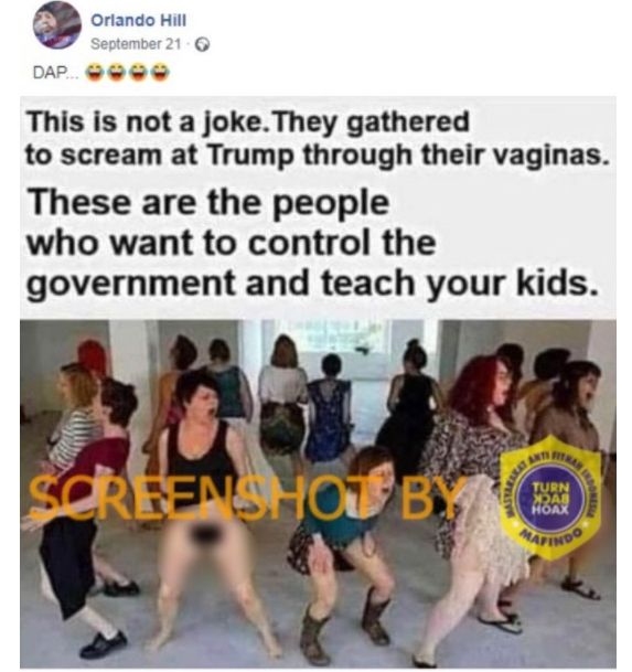 Cek Fakta Benarkah Para Wanita Berteriak Memprotes Donald Trump Lewat Vagina (Turnbackhoax.id).