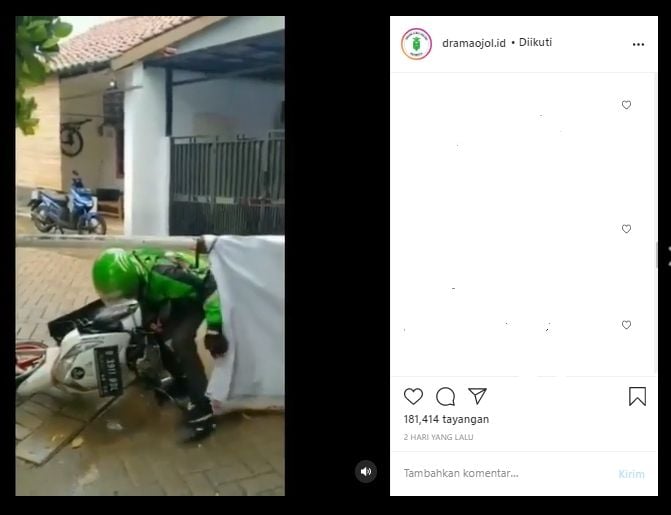 Tangkapan Layar Video Viral Driver Ojol Seret Motor Lewat Bawah Palang Agar Orderan Tak Dibatalkan (Instagram/@dramaojol.id).