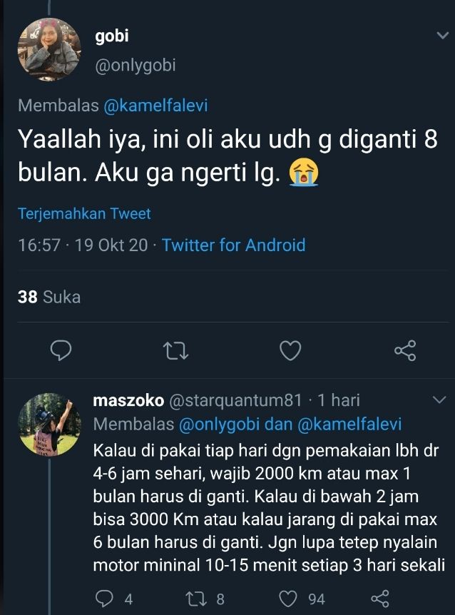 Deretan pengakuan warganet yang jarang merawat motor. (Twitter)