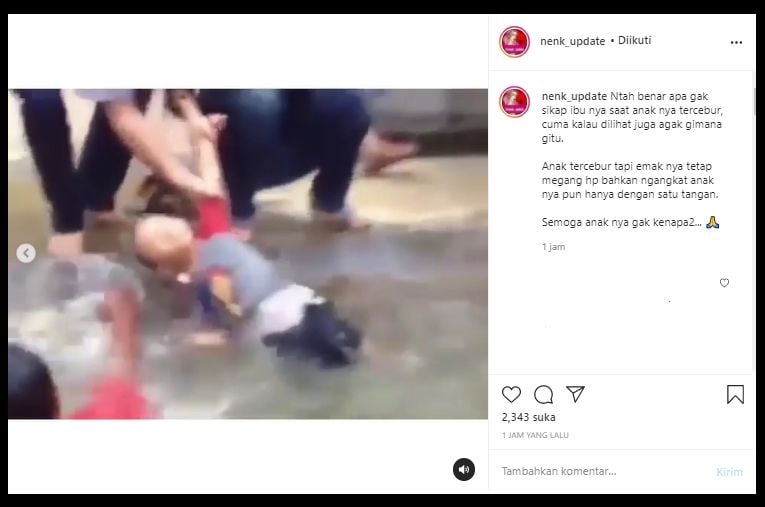 Tangkapan Layar Video Viral Bocah Tenggelam Lalai dari Pengawasan Ibunya, Bikin Publik Murka (Instagram/@nenk_update).