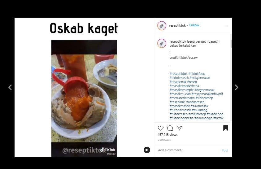 Bantu Teman Tuang Saus ke Bakso, Ending Video Ini Malah Berakhir Ambyar. (Instagra/reseptiktok)