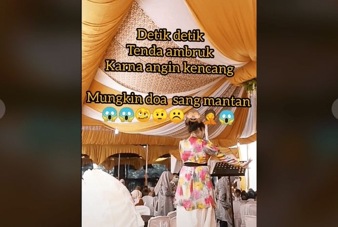 Tenda pernikahan roboh timpa penyanyi hingga tamu. (Foto: Tiktok)