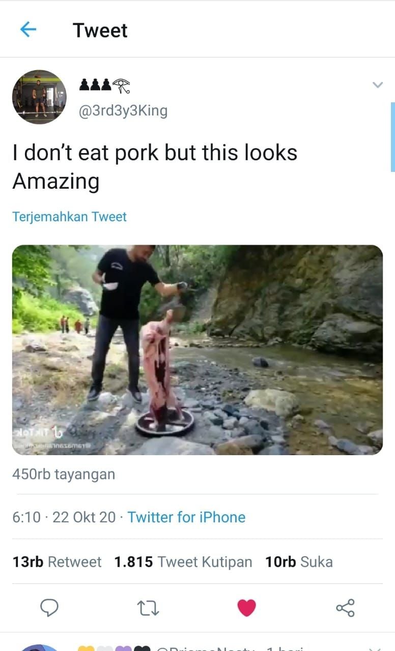 Unggahan masak di sungai yang dibagikan ke Twitter (Twitter @3rd3y3King)