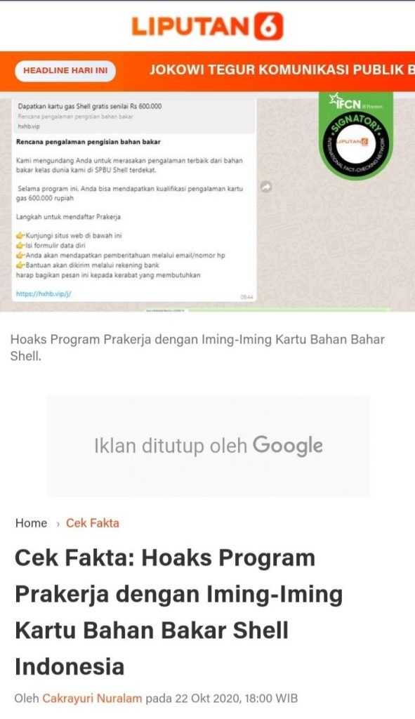 Daftar Kartu Prakerja dapat bantuan bahan bakar dari Shell (Turnbackhoax.id)