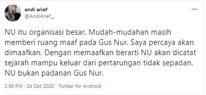 Andi Arief berharap NU maafkan Gus Nur (Twitter/andiarief_)