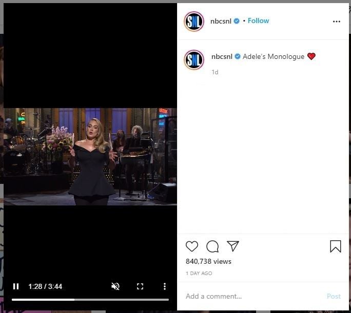 Penampilan Adele di SNL (instagram.com/nbcsnl)