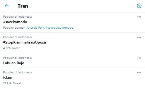 Tagar #SaveKomodo trending topic di Twitter 