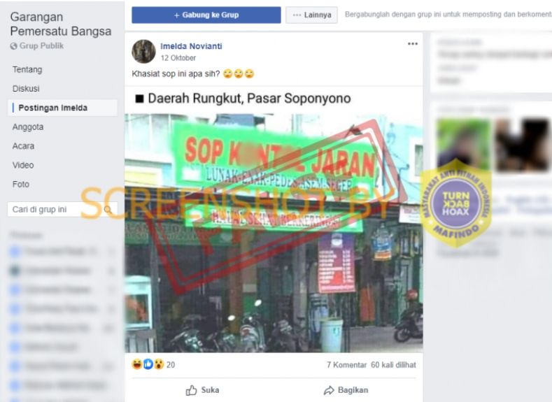 Cek Fakta Warung Kuliner Sop Alat Vital Kuda di Daerah Rungkut Surabaya (Turnbackhoax.id).