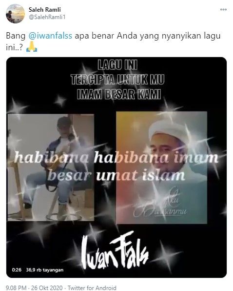 Viral rekaman suara mirip Iwan Fals nyanyikan lagu untuk Rizieq (Twitter/salehramli1)