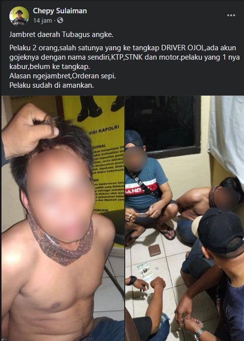 Viral ojol diamankan usai menjambret. (Facebook)