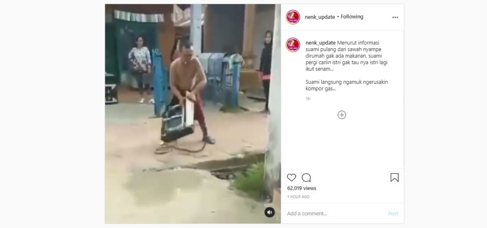 Pria marah-marah membanting kompor gas ke jalanan. (Instagram/@nenk_update)