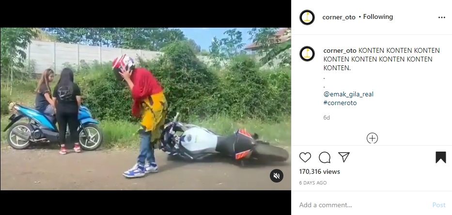 Motor Ninja dibanting. (Instagram/@@emak_gila_real)