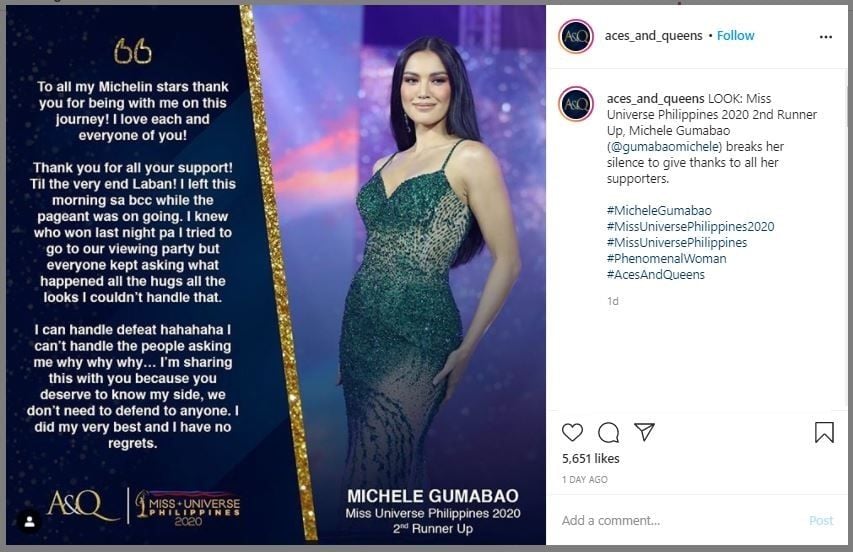 Michele Gumabao, 2nd Runner Up Miss Universe Filipina (instagram.com/aces_and_queens)