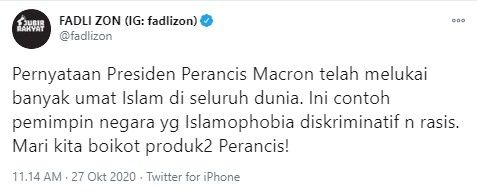 Fadli Zon serukan boikot produk Prancis (Twitter/fadlizon)