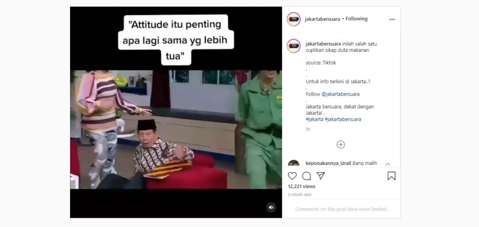 Adegan Malih dan Ade Londok disorot warganet. (Instagram/@jakartabersuara)
