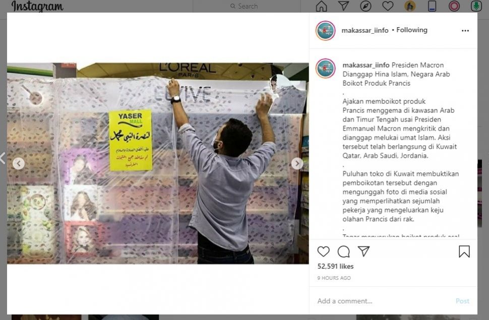 Boikot produk Prancis di negara Timur Tengah (IG/makassar_iinfo)