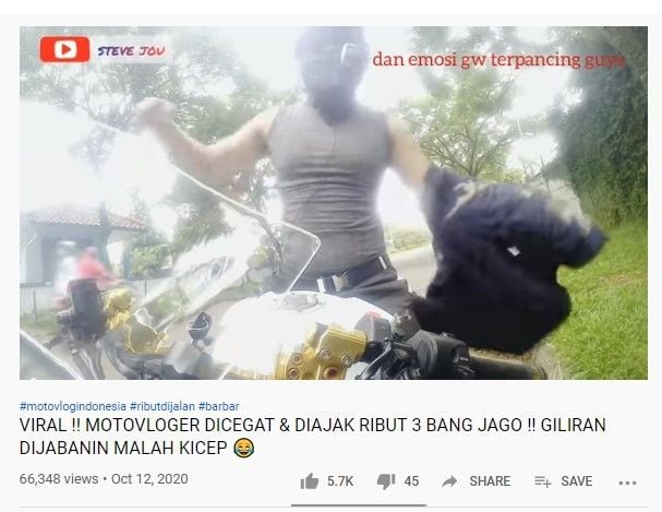 Pria tantang pemotor, tapi kicep usai lihat tubuh lawannya (YouTube/stevejou)