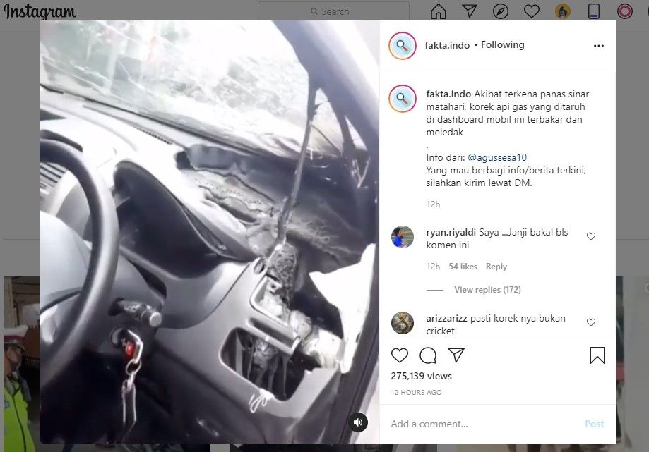 Mobil meleleh gegara korek api gas di dasbor meledak (IG/fakta.indo)