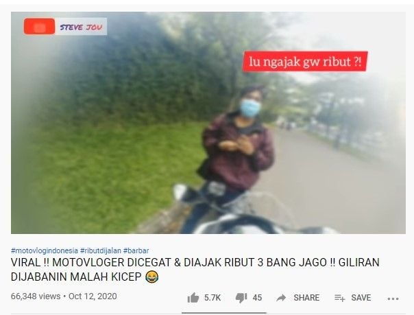 Pria tantang pemotor, tapi kicep usai lihat tubuh lawannya (YouTube/stevejou)