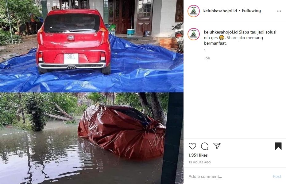 Trik unik agar mobil tak ngadat walau terendam banjir. (Instagram)