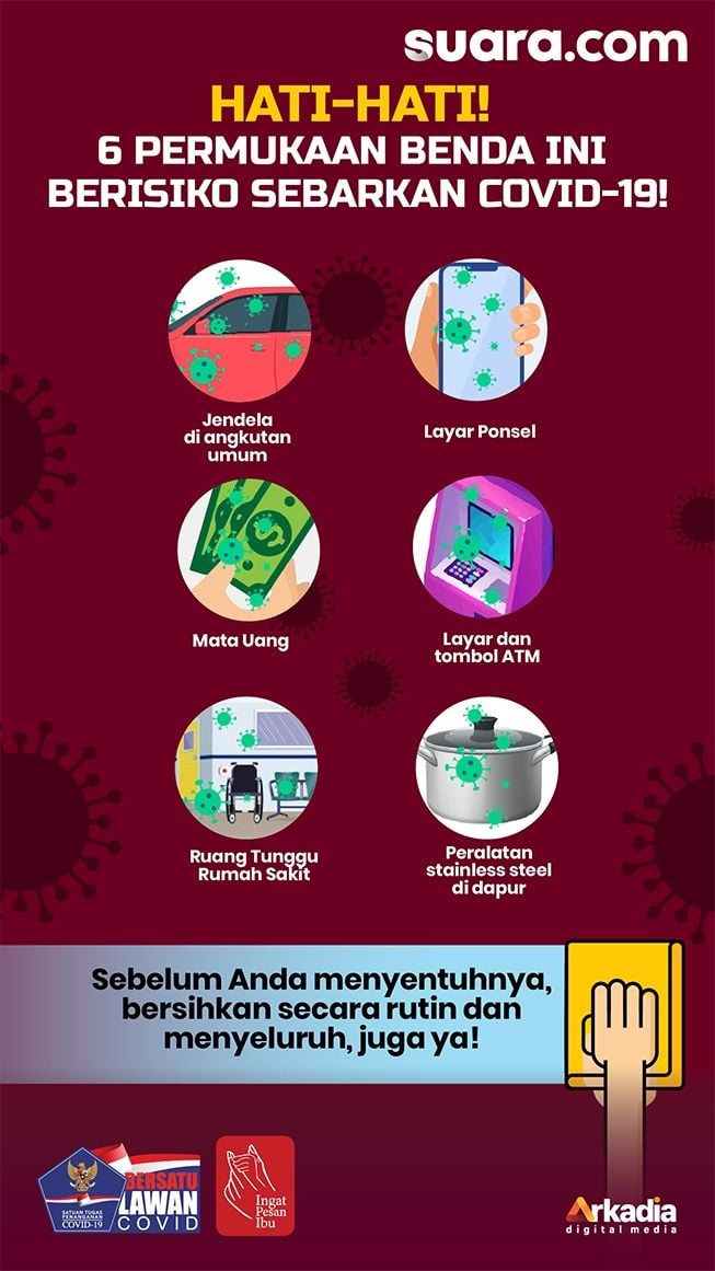 INFOGRAFIS: Hati-Hati! 6 Permukaan Benda Ini Berisiko Sebarkan Covid-19!