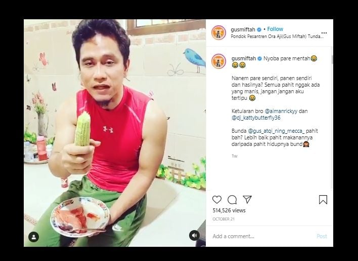 Gegara DJ Katty Butterfly, Gus Miftah Jadi Doyan Makan Pare Mentah. (Instagram/@gusmiftah)