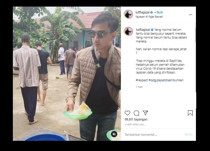 Duh! Lutfi Agizal Kena Hujat Lagi Usai Bagi-bagi Makanan untuk ODGJ. (Instagram/@lutfiagizal)