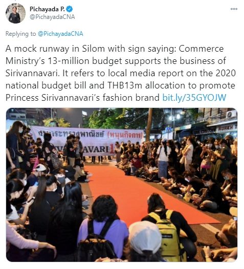 Kritik Putri Raja Thailand, Demonstran Gelar 'Runway' di Jalanan. (Twitter/PichayadaCNA)