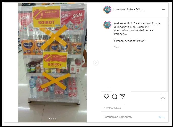 Tangkapan Layar Foto Minimarket Boikot Produk Prancis (Instagram/@makassar_iinfo).