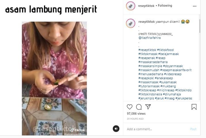 Makan jeruk nipis tasnpa ekspresi (Instagram @reseptiktok)