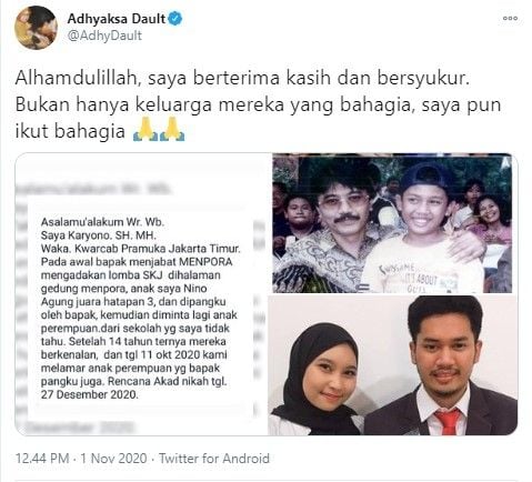 Bertemu jodoh usai foto bareng Adhyaksa Dault (Twitter/adhydault)