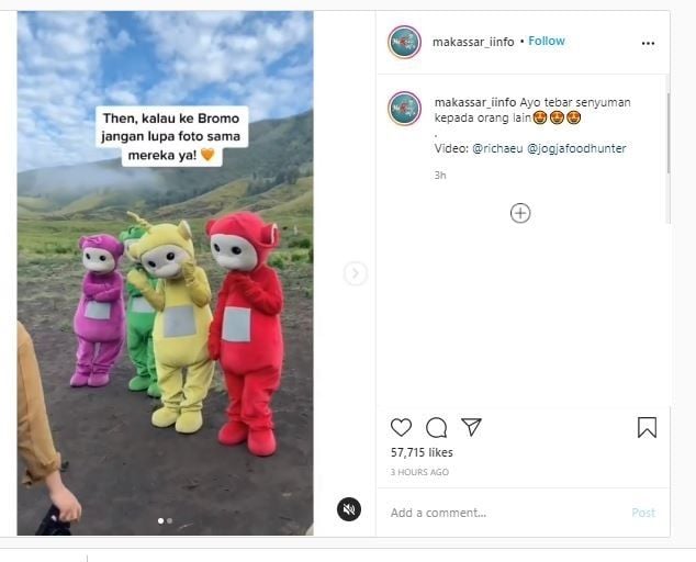 Teletubbies di Bromo (Instagram @makassar_iinfo)