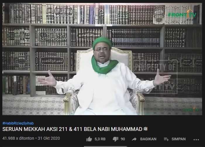 Habib Rizieq dari Mekkah serukan aksi. (YouTube/FRONT TV)